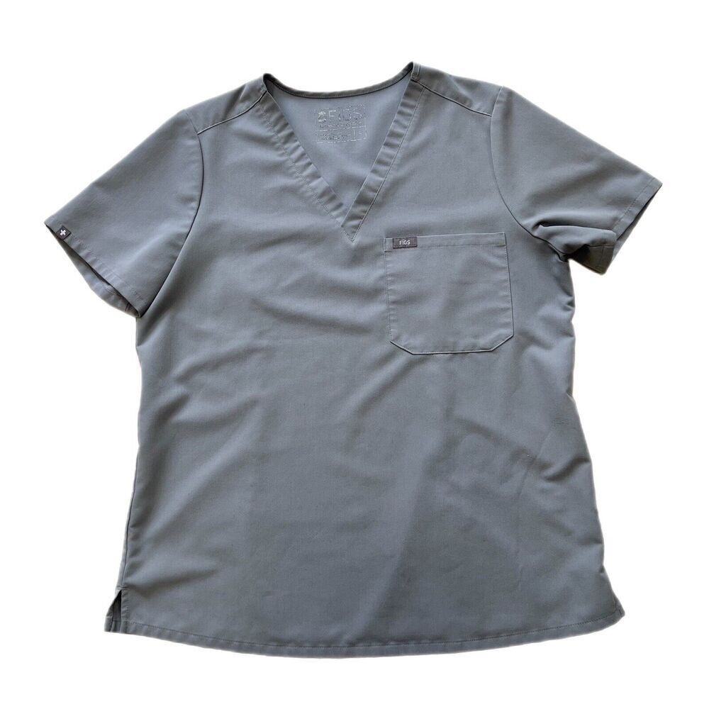 Figs Womens Large Catarina One Pocket Scrub Top Gray Technical Collection FW1000